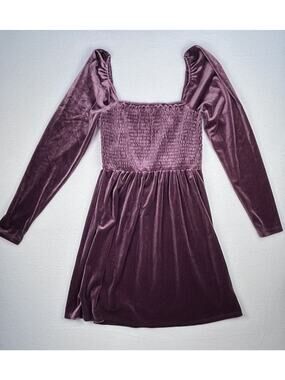 GAP Velvet Smocked Top XS Mauve Square Neck Long Sleeve Romantic Dress